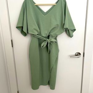 Sage dress from boohoo. Perfect for weddings, work events, holidays and church.